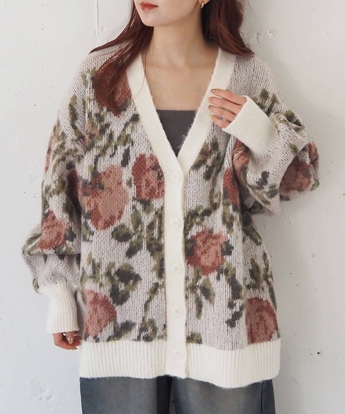 セール】【フラワー/レオパード柄】アソートジャガードVネックBIG