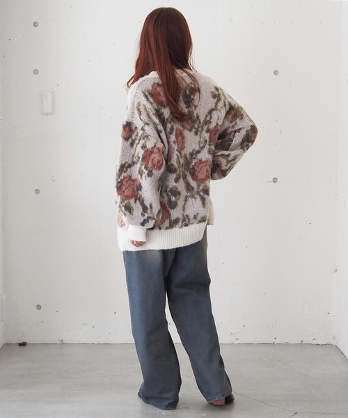 tiptop(ティップトップ)の「【フラワー/レオパード柄】アソートジャガードVネックBIGカーディガン(カーディガン/ボレロ・レディース・C/D/アイボリー/ブラック・FREE)」の11枚目の写真