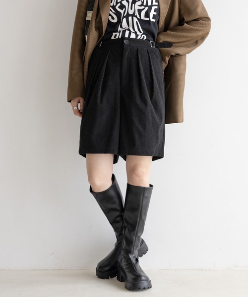 RAGEBLUE（レイジブルー）の「サイドベルト付き/コーデュロイハーフパンツ（その他パンツ・レディース・ブラウン/ブラック・FREE）」の5枚目の写真