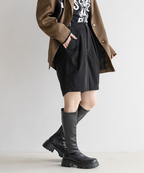 RAGEBLUE（レイジブルー）の「サイドベルト付き/コーデュロイハーフパンツ（その他パンツ・レディース・ブラウン/ブラック・FREE）」の6枚目の写真