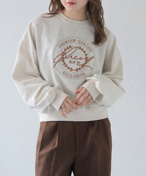 HER CLOSET(ハークローゼット)の「【HER CLOSET】サークルロゴ刺繍ロンT(スウェット・レディース・ライトグリーン/オートミール/ライトグレー系・FREE)」の3枚目の写真