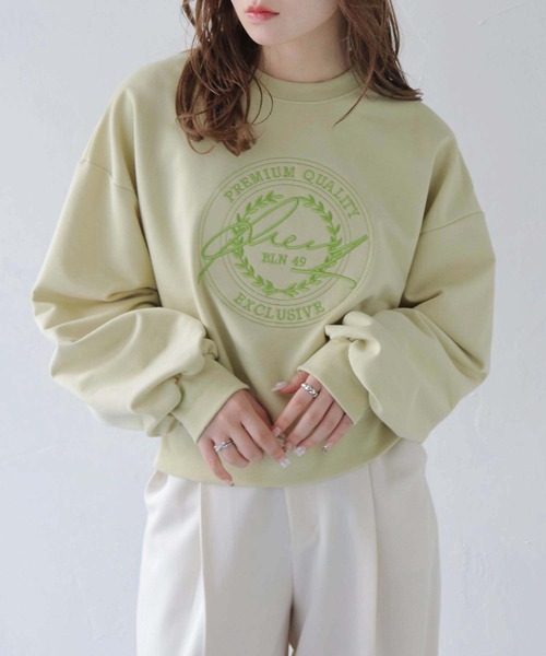 HER CLOSET(ハークローゼット)の「【HER CLOSET】サークルロゴ刺繍ロンT(スウェット・レディース・ライトグリーン/オートミール/ライトグレー系・FREE)」の9枚目の写真