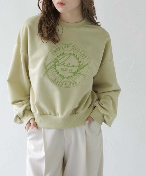 HER CLOSET(ハークローゼット)の「【HER CLOSET】サークルロゴ刺繍ロンT(スウェット・レディース・ライトグリーン/オートミール/ライトグレー系・FREE)」の8枚目の写真