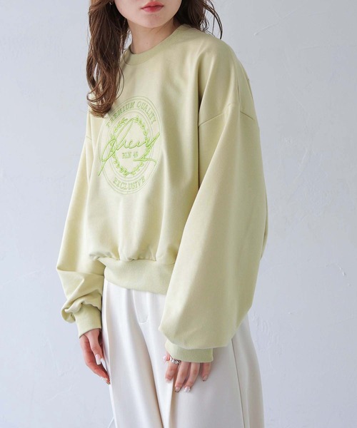 HER CLOSET(ハークローゼット)の「【HER CLOSET】サークルロゴ刺繍ロンT(スウェット・レディース・ライトグリーン/オートミール/ライトグレー系・FREE)」の10枚目の写真