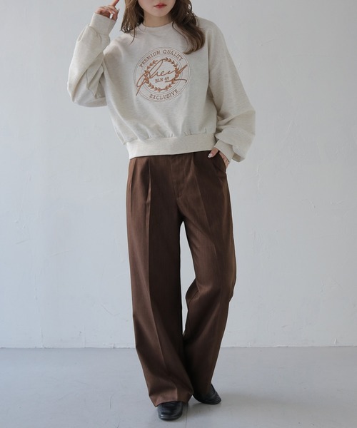 HER CLOSET(ハークローゼット)の「【HER CLOSET】サークルロゴ刺繍ロンT(スウェット・レディース・ライトグリーン/オートミール/ライトグレー系・FREE)」の4枚目の写真