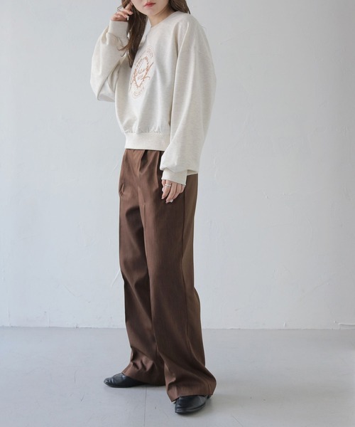 HER CLOSET(ハークローゼット)の「【HER CLOSET】サークルロゴ刺繍ロンT(スウェット・レディース・ライトグリーン/オートミール/ライトグレー系・FREE)」の5枚目の写真
