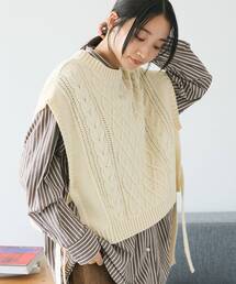 2WAYケーブルニットリボンベスト