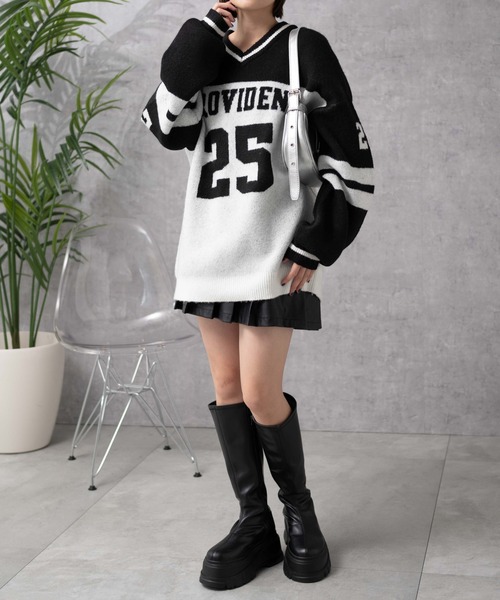 WEGO（ウィゴー）の「WEGO/ナンバリングラインフラッフィーニット（ニット/セーター・レディース・ブラック系その他/ワイン/アイボリー/レッド・FREE）」の6枚目の写真