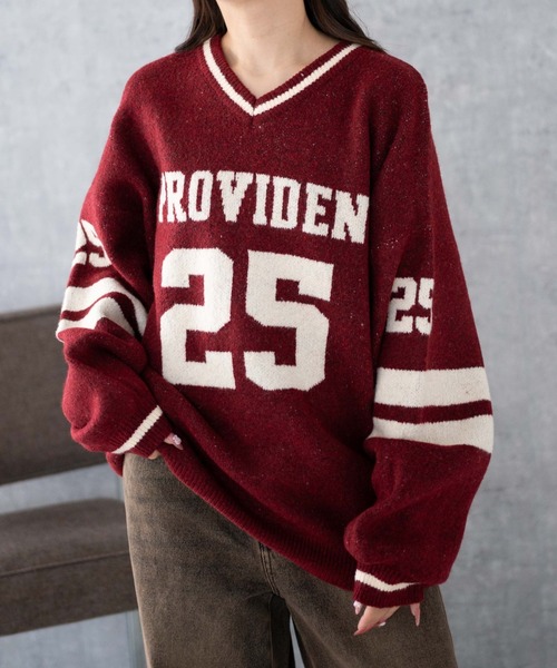 WEGO（ウィゴー）の「WEGO/ナンバリングラインフラッフィーニット（ニット/セーター・レディース・ブラック系その他/ワイン/アイボリー/レッド・FREE）」の16枚目の写真