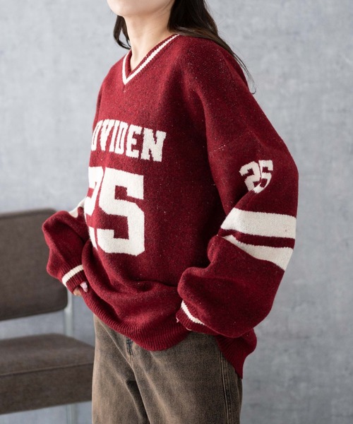 WEGO（ウィゴー）の「WEGO/ナンバリングラインフラッフィーニット（ニット/セーター・レディース・ブラック系その他/ワイン/アイボリー/レッド・FREE）」の17枚目の写真