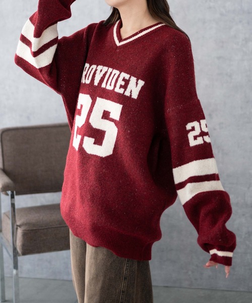 WEGO（ウィゴー）の「WEGO/ナンバリングラインフラッフィーニット（ニット/セーター・レディース・ブラック系その他/ワイン/アイボリー/レッド・FREE）」の18枚目の写真