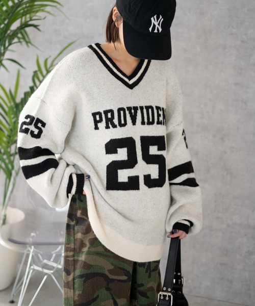 WEGO（ウィゴー）の「WEGO/ナンバリングラインフラッフィーニット（ニット/セーター・レディース・ブラック系その他/ワイン/アイボリー/レッド・FREE）」の9枚目の写真