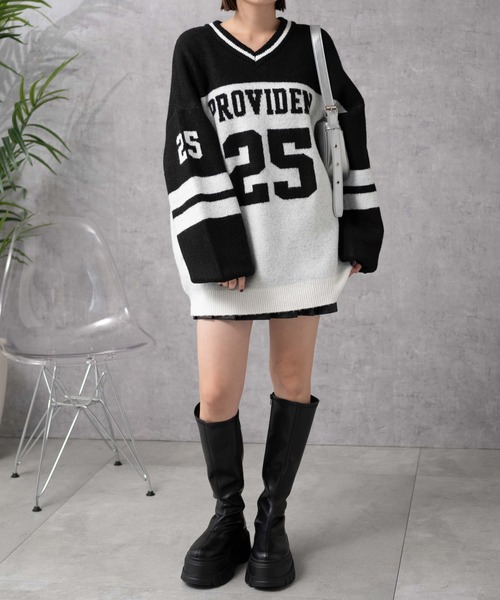 WEGO（ウィゴー）の「WEGO/ナンバリングラインフラッフィーニット（ニット/セーター・レディース・ブラック系その他/ワイン/アイボリー/レッド・FREE）」の15枚目の写真