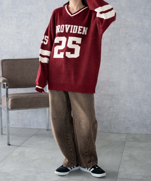 WEGO（ウィゴー）の「WEGO/ナンバリングラインフラッフィーニット（ニット/セーター・レディース・ブラック系その他/ワイン/アイボリー/レッド・FREE）」の19枚目の写真