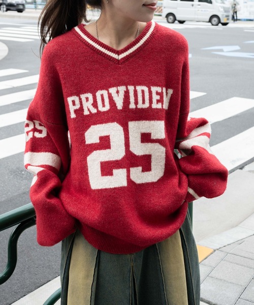 かつき着用　WOKE EDGE ナンバリングニット 69 WEGO/ナンバリングラインフラッフィーニット（ニット/セーター）｜WEGO