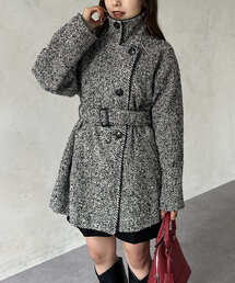 ツイードパイピングミドルコート