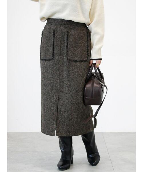 Lugnoncure（ルノンキュール）の「フリンジツイードスカート（スカート・レディース・ブラウン/オフホワイト・F）」の14枚目の写真