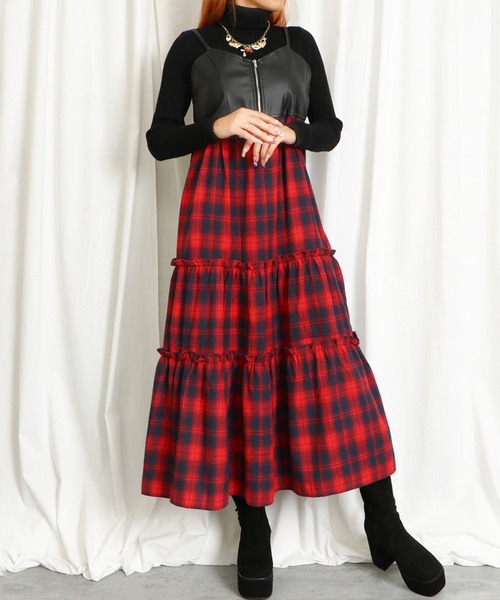 セール】合皮チェックキャミワンピース（ワンピース）｜GORGE