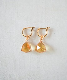 【SHAHA】《SHAHA》16Kゴールドプレート/シンプル/2WAY/トライアングルガラスチャーム/フープピアス(MA)
