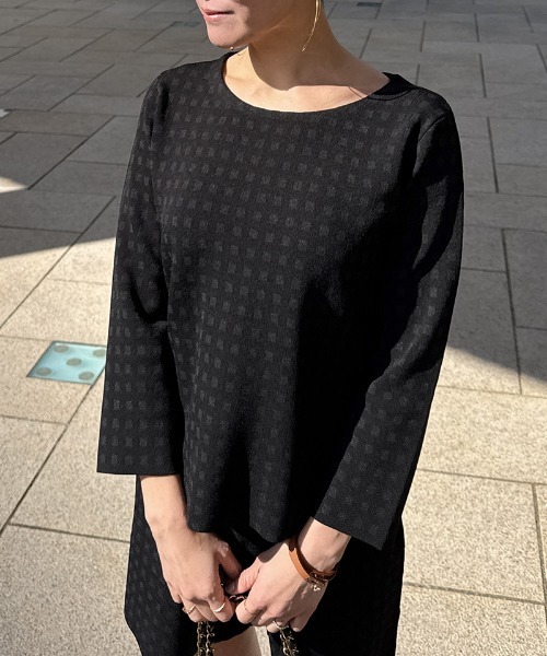 JENNE（ジェンヌ）の「エアリーチェックニット（ニット/セーター・レディース・ブラック/ホワイト・LARGE/MEDIUM/SMALL）」の4枚目の写真
