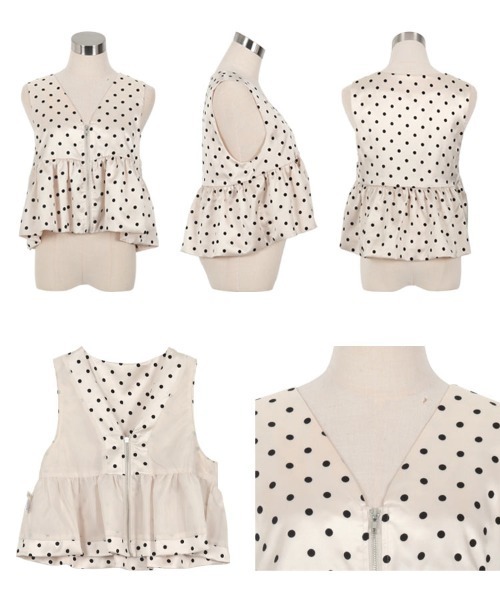 KOBE LETTUCE（コウベレタス）の「サテンフロッキードットフロントジップベスト（ベスト・レディース・ブラック/アイボリー・M）」の9枚目の写真