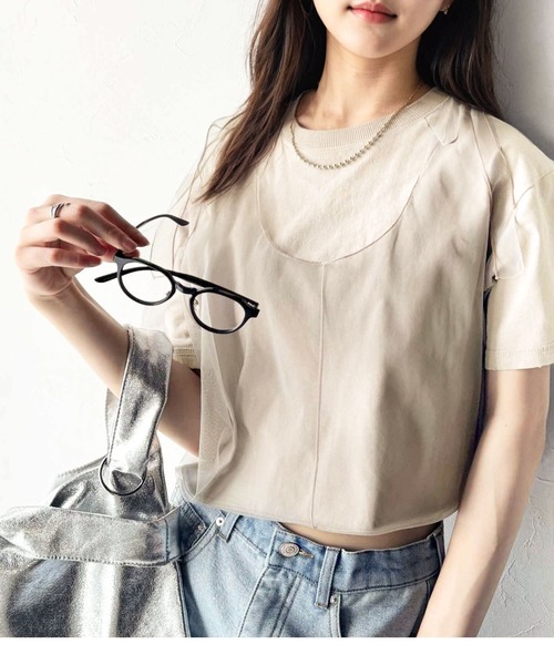 classicalelf（クラシカルエルフ）の「華やかレイヤード！綿100％チュールドッキングマルチウェイ半袖トップス（Tシャツ/カットソー・レディース・ホワイト/オートミール/チャコール/グレイッシュベージュ/ブラック・X-LARGE/SMALL/MEDIUM/LARGE）」の5枚目の写真