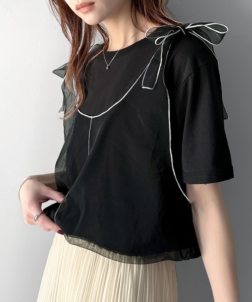 classicalelf（クラシカルエルフ）の「華やかレイヤード！綿100％チュールドッキングマルチウェイ半袖トップス（Tシャツ/カットソー・レディース・ホワイト/オートミール/チャコール/グレイッシュベージュ/ブラック・X-LARGE/SMALL/MEDIUM/LARGE）」の18枚目の写真
