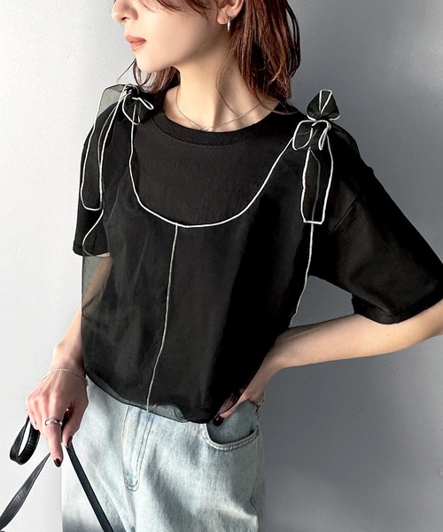 classicalelf（クラシカルエルフ）の「華やかレイヤード！綿100％チュールドッキングマルチウェイ半袖トップス（Tシャツ/カットソー・レディース・ホワイト/オートミール/チャコール/グレイッシュベージュ/ブラック・X-LARGE/SMALL/MEDIUM/LARGE）」の16枚目の写真