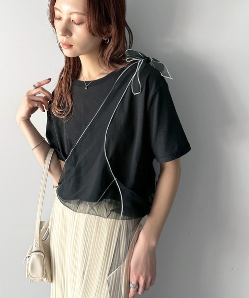 classicalelf（クラシカルエルフ）の「華やかレイヤード！綿100％チュールドッキングマルチウェイ半袖トップス（Tシャツ/カットソー・レディース・ホワイト/オートミール/チャコール/グレイッシュベージュ/ブラック・X-LARGE/SMALL/MEDIUM/LARGE）」の19枚目の写真