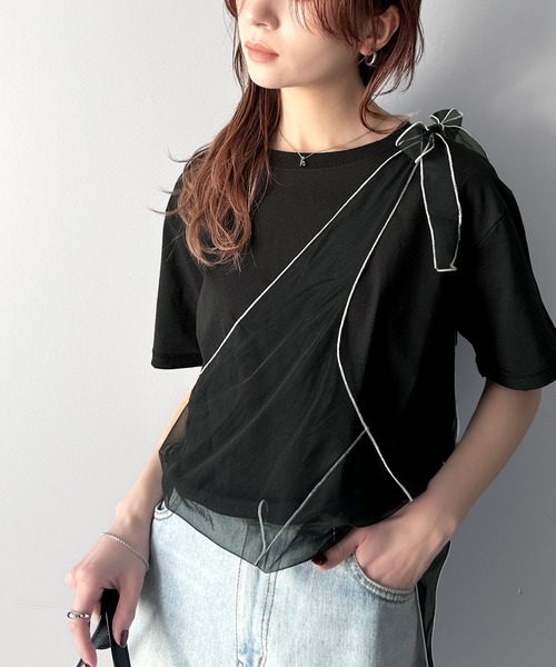 classicalelf（クラシカルエルフ）の「華やかレイヤード！綿100％チュールドッキングマルチウェイ半袖トップス（Tシャツ/カットソー・レディース・ホワイト/オートミール/チャコール/グレイッシュベージュ/ブラック・X-LARGE/SMALL/MEDIUM/LARGE）」の17枚目の写真