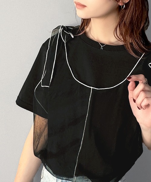 classicalelf（クラシカルエルフ）の「華やかレイヤード！綿100％チュールドッキングマルチウェイ半袖トップス（Tシャツ/カットソー・レディース・ホワイト/オートミール/チャコール/グレイッシュベージュ/ブラック・X-LARGE/SMALL/MEDIUM/LARGE）」の21枚目の写真