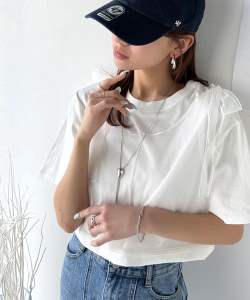 classicalelf（クラシカルエルフ）の「華やかレイヤード！綿100％チュールドッキングマルチウェイ半袖トップス（Tシャツ/カットソー・レディース・ホワイト/オートミール/チャコール/グレイッシュベージュ/ブラック・X-LARGE/SMALL/MEDIUM/LARGE）」の12枚目の写真
