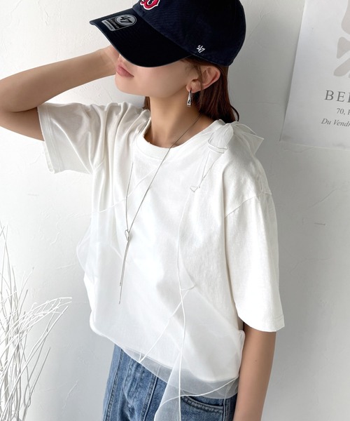 classicalelf（クラシカルエルフ）の「華やかレイヤード！綿100％チュールドッキングマルチウェイ半袖トップス（Tシャツ/カットソー・レディース・ホワイト/オートミール/チャコール/グレイッシュベージュ/ブラック・X-LARGE/SMALL/MEDIUM/LARGE）」の9枚目の写真