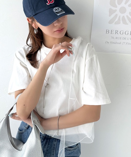 classicalelf（クラシカルエルフ）の「華やかレイヤード！綿100％チュールドッキングマルチウェイ半袖トップス（Tシャツ/カットソー・レディース・ホワイト/オートミール/チャコール/グレイッシュベージュ/ブラック・X-LARGE/SMALL/MEDIUM/LARGE）」の10枚目の写真