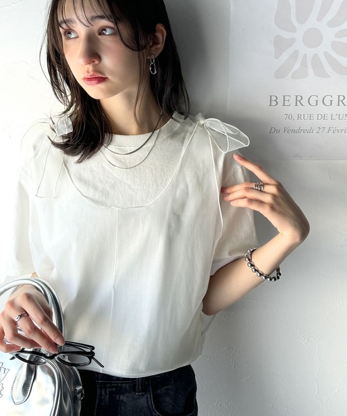 classicalelf（クラシカルエルフ）の「華やかレイヤード！綿100％チュールドッキングマルチウェイ半袖トップス（Tシャツ/カットソー・レディース・ホワイト/オートミール/チャコール/グレイッシュベージュ/ブラック・X-LARGE/SMALL/MEDIUM/LARGE）」の13枚目の写真