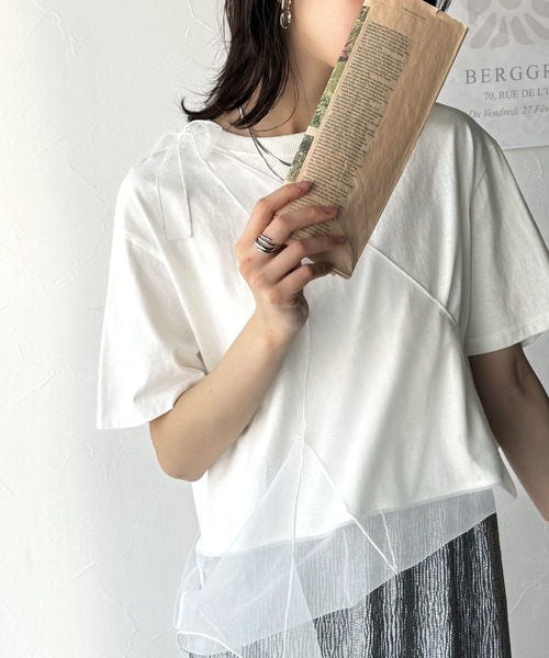 classicalelf（クラシカルエルフ）の「華やかレイヤード！綿100％チュールドッキングマルチウェイ半袖トップス（Tシャツ/カットソー・レディース・ホワイト/オートミール/チャコール/グレイッシュベージュ/ブラック・X-LARGE/SMALL/MEDIUM/LARGE）」の14枚目の写真