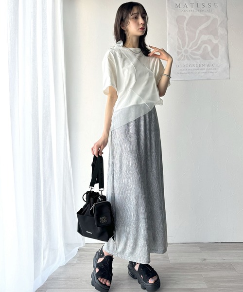 classicalelf（クラシカルエルフ）の「華やかレイヤード！綿100％チュールドッキングマルチウェイ半袖トップス（Tシャツ/カットソー・レディース・ホワイト/オートミール/チャコール/グレイッシュベージュ/ブラック・X-LARGE/SMALL/MEDIUM/LARGE）」の15枚目の写真
