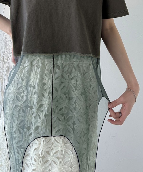 classicalelf（クラシカルエルフ）の「華やかレイヤード！綿100％チュールドッキングマルチウェイ半袖トップス（Tシャツ/カットソー・レディース・ホワイト/オートミール/チャコール/グレイッシュベージュ/ブラック・X-LARGE/SMALL/MEDIUM/LARGE）」の6枚目の写真