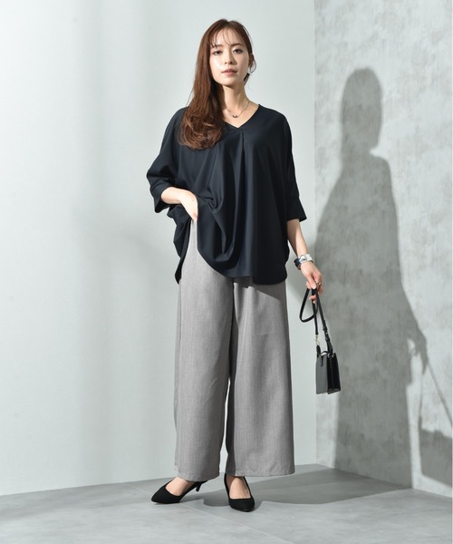 INTERPLANET（インタープラネット）の「麻調合繊ワイドパンツ（その他パンツ・レディース・グレー/ブラック/アイボリー/モカ・FREE）」の5枚目の写真