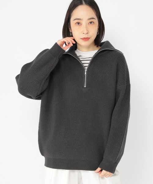 studio CLIP(スタディオクリップ)の「7ゲージハーフジッププルオーバー(ニット/セーター・レディース・ブルー/アイボリー/スモーク・FREE)」の3枚目の写真