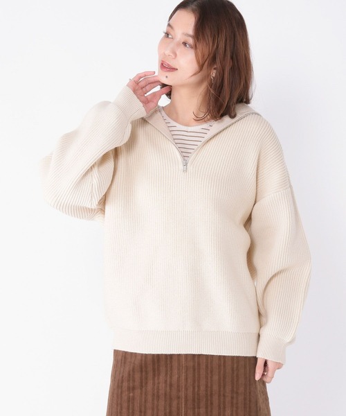 studio CLIP(スタディオクリップ)の「7ゲージハーフジッププルオーバー(ニット/セーター・レディース・ブルー/アイボリー/スモーク・FREE)」の8枚目の写真