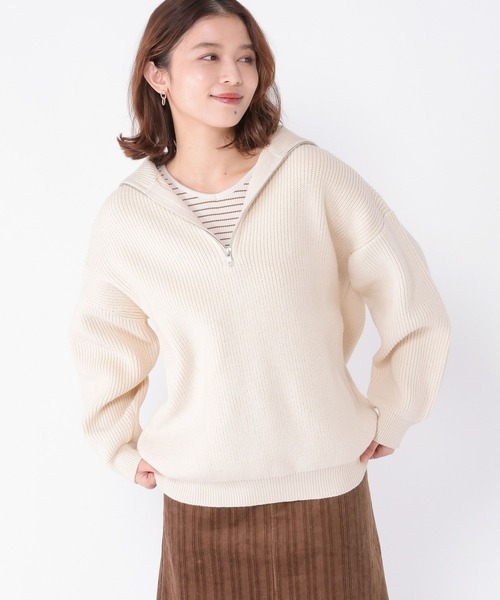 studio CLIP(スタディオクリップ)の「7ゲージハーフジッププルオーバー(ニット/セーター・レディース・ブルー/アイボリー/スモーク・FREE)」の9枚目の写真