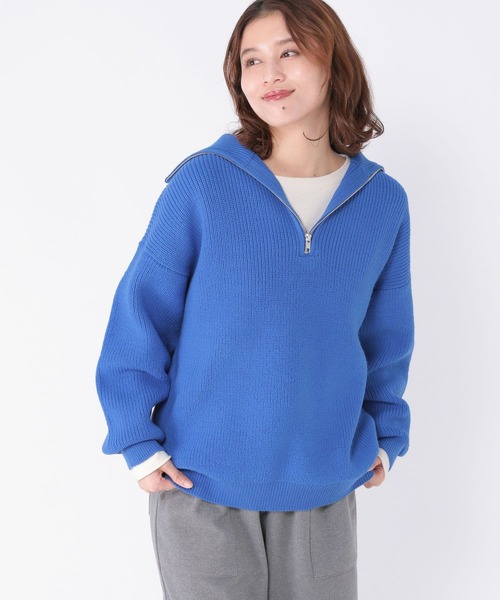 studio CLIP(スタディオクリップ)の「7ゲージハーフジッププルオーバー(ニット/セーター・レディース・ブルー/アイボリー/スモーク・FREE)」の11枚目の写真
