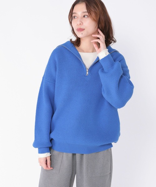 studio CLIP(スタディオクリップ)の「7ゲージハーフジッププルオーバー(ニット/セーター・レディース・ブルー/アイボリー/スモーク・FREE)」の12枚目の写真