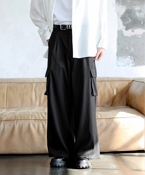 neos（ネオス）の「【neos】ルーズシルエット ワイド スラックス カーゴ パンツ（スラックス・メンズ・ブラック/チャコールグレー・MEDIUM/LARGE）」の5枚目の写真