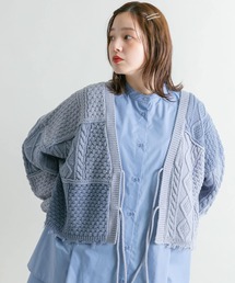KBF | ケーブルパッチワークニットカーディガン(カーディガン/ボレロ)