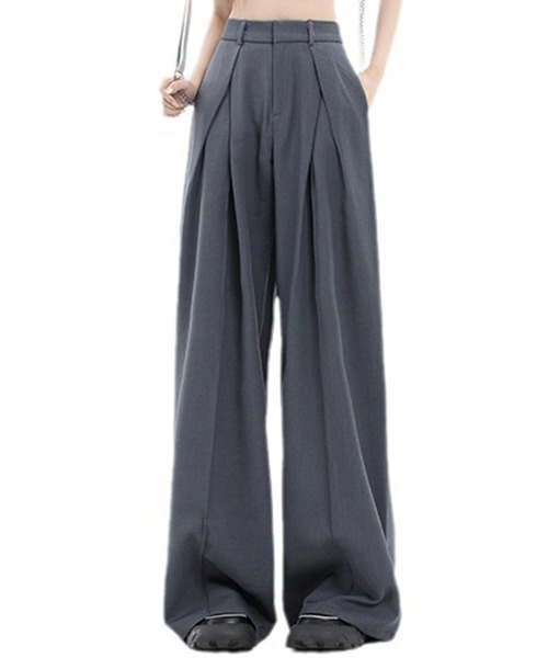 DAY CLOSET（デイ クローゼット）の「レディース 履くだけで美シルエット。クロスタックハイウエストワイドスラックス（スラックス・レディース・ブラック/グレー・XL/L/M/S/XS）」の10枚目の写真