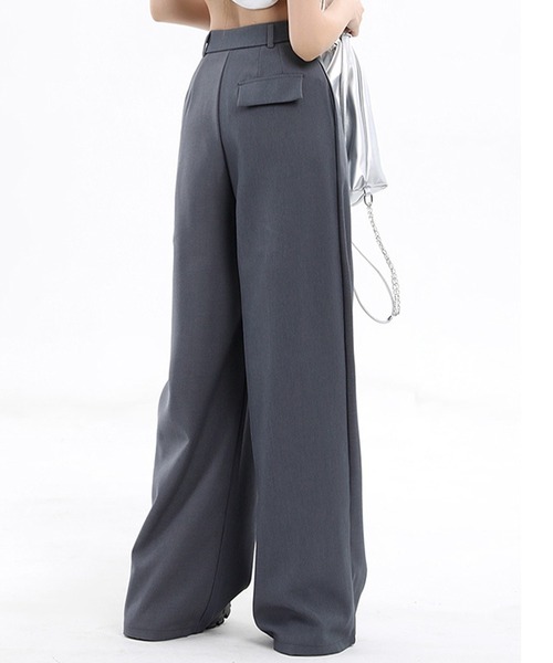 DAY CLOSET（デイ クローゼット）の「レディース 履くだけで美シルエット。クロスタックハイウエストワイドスラックス（スラックス・レディース・ブラック/グレー・XL/L/M/S/XS）」の11枚目の写真