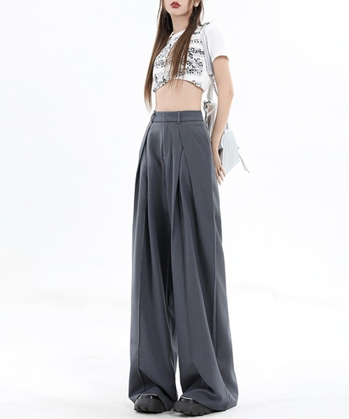 DAY CLOSET（デイ クローゼット）の「レディース 履くだけで美シルエット。クロスタックハイウエストワイドスラックス（スラックス・レディース・ブラック/グレー・XL/L/M/S/XS）」の13枚目の写真