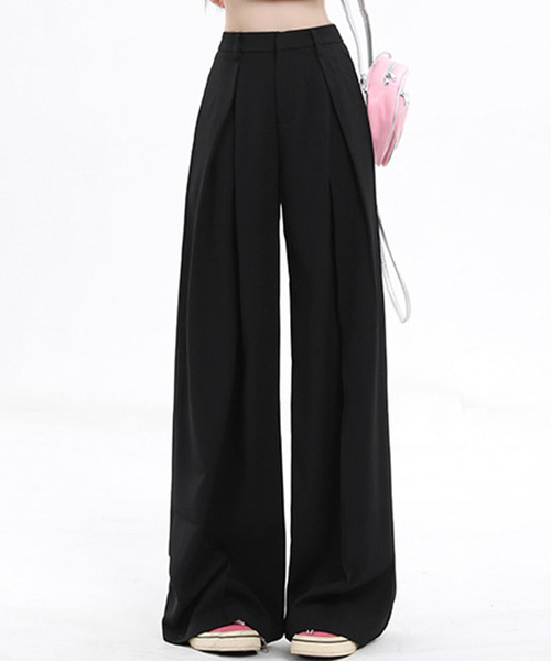 DAY CLOSET（デイ クローゼット）の「レディース 履くだけで美シルエット。クロスタックハイウエストワイドスラックス（スラックス・レディース・ブラック/グレー・XL/L/M/S/XS）」の3枚目の写真